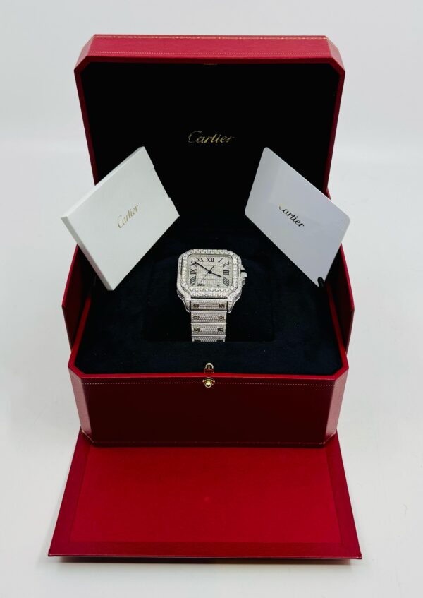 Cartier Santos - New - Iced Out - Large - Roman Pave Dial - Big Stones