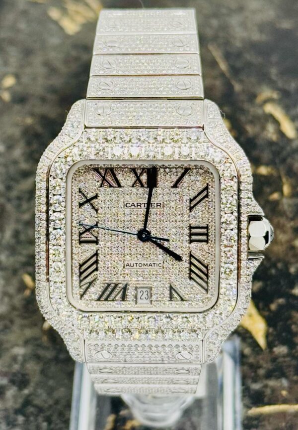 Cartier Santos - New - Iced Out - Large - Roman Pave Dial - Big Stones