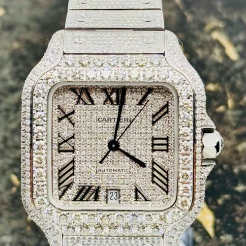 Cartier Santos - New - Iced Out - Large - Roman Pave Dial - Big Stones