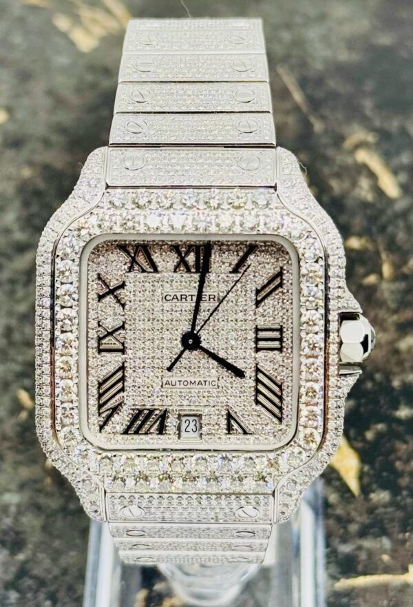 Cartier Santos - New - Iced Out - Large - Roman Pave Dial - Big Stones