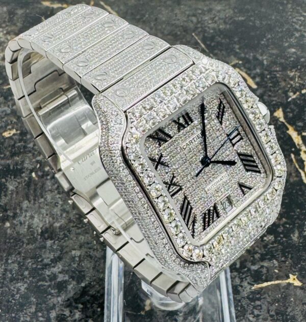 Cartier Santos - New - Iced Out - Large - Roman Pave Dial - Big Stones