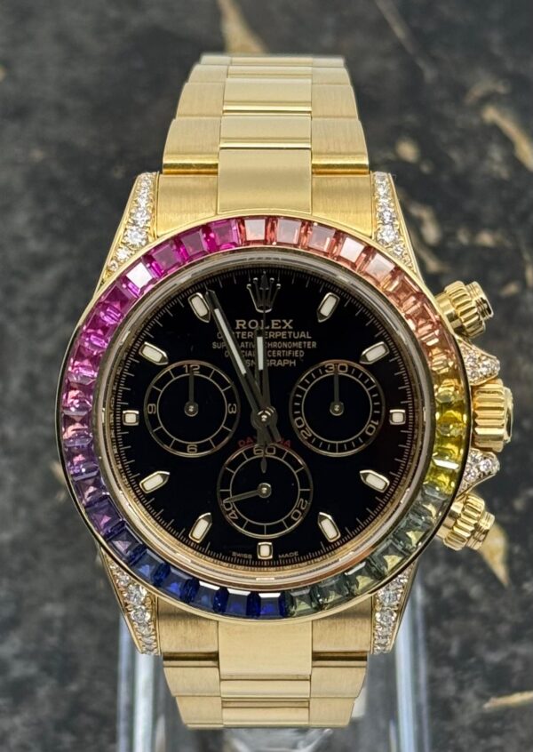 Rolex Daytona  Yellow Gold - New - 116508 - Black Dial - Rainbow - Diamonds - Aftermarket