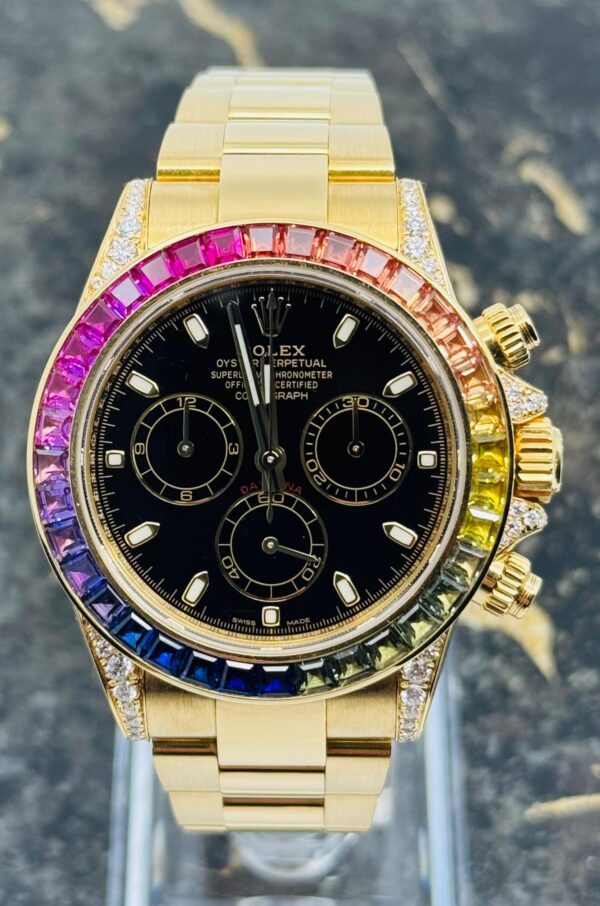 Rolex Daytona  Yellow Gold - New - 116508 - Black Dial - Rainbow - Diamonds - Aftermarket