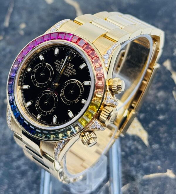 Rolex Daytona  Yellow Gold - New - 116508 - Black Dial - Rainbow - Diamonds - Aftermarket