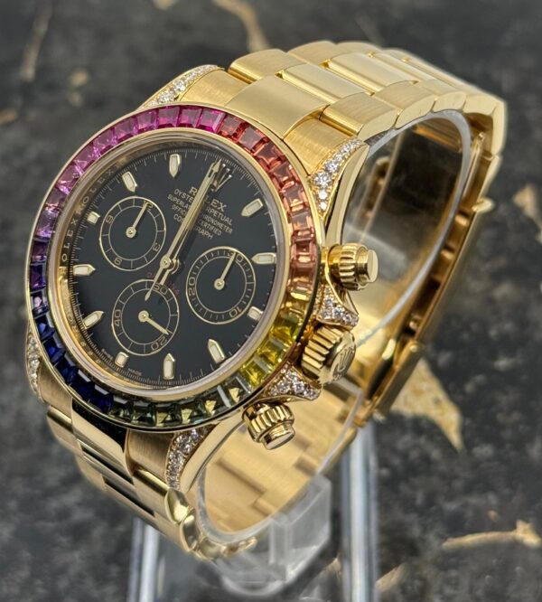 Rolex Daytona  Yellow Gold - New - 116508 - Black Dial - Rainbow - Diamonds - Aftermarket