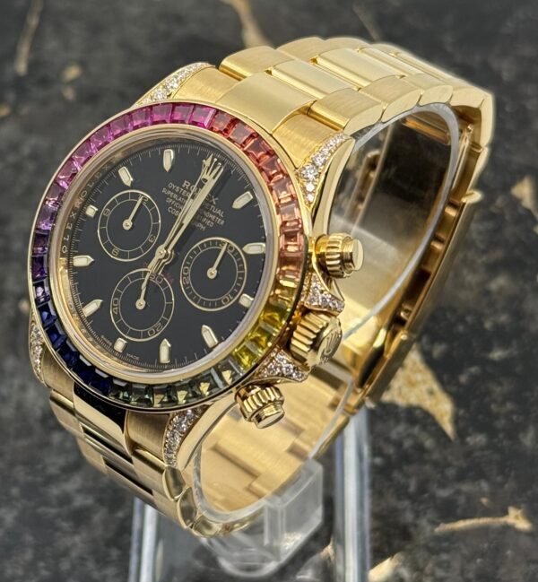 Rolex Daytona  Yellow Gold - New - 116508 - Black Dial - Rainbow - Diamonds - Aftermarket