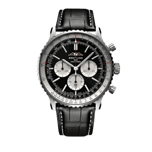 Breitling Navitimer B01 Chronograph 46mm - Black Dial - Black Leather Strap - AB0137211B1P1 - New 2025