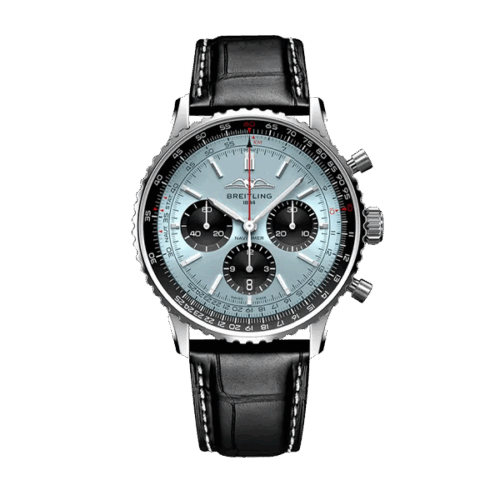 Breitling Navitimer B01 Chronograph 43mm - Ice Blue Dial - Black Leather - AB0138241C1P1 - New 2025
