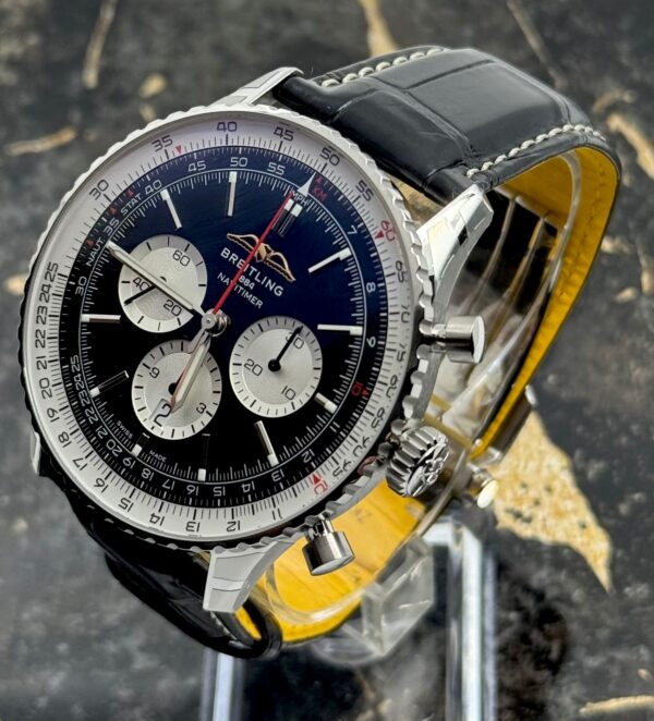 Breitling Navitimer B01 Chronograph 46mm - Black Dial - Black Leather Strap - AB0137211B1P1 - New 2025