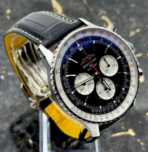 Breitling Navitimer B01 Chronograph 46mm - Black Dial - Black Leather Strap - AB0137211B1P1 - New 2025