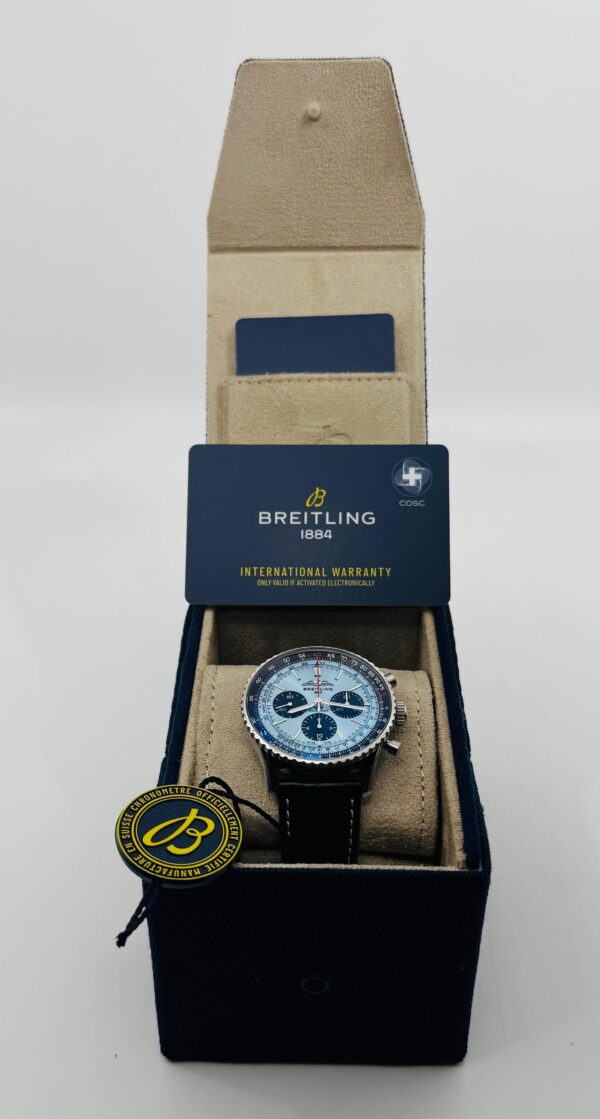 Breitling Navitimer B01 Chronograph 43mm - Ice Blue Dial - Black Leather - AB0138241C1P1 - New 2025