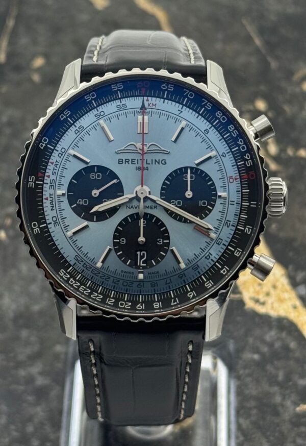 Breitling Navitimer B01 Chronograph 43mm - Ice Blue Dial - Black Leather - AB0138241C1P1 - New 2025