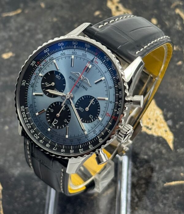 Breitling Navitimer B01 Chronograph 43mm - Ice Blue Dial - Black Leather - AB0138241C1P1 - New 2025