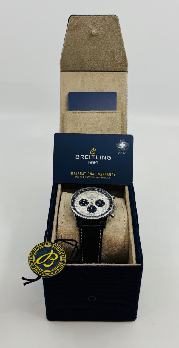 Breitling	Navitimer B01 Chronograph 43mm - Black Leather Strap - Silver	AB0138241G1P1 - New 2025