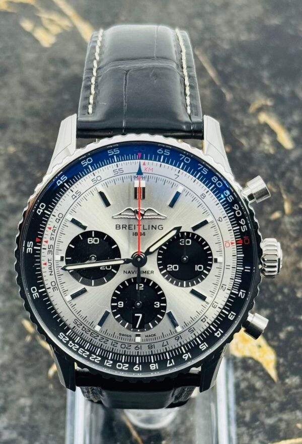 Breitling	Navitimer B01 Chronograph 43mm - Black Leather Strap - Silver	AB0138241G1P1 - New 2025